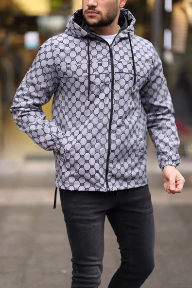Unisex Kapüşonlu İçi Astarlı Yağmurluk - Füme - 3