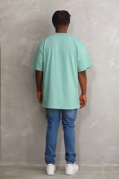 Unisex Baskılı Oversize T-Shirt - Mint Yeşili - 2