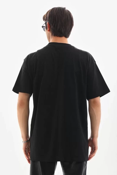 Unisex Oversize Kolye Dahil T-Shirt - Siyah - 6