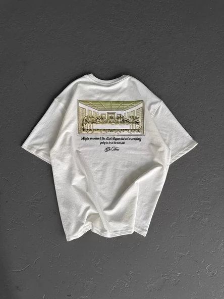Unisex Baskılı Oversize T-Shirt - Beyaz - 5