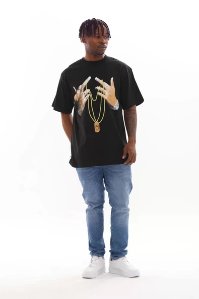 Unisex Baskılı Oversize T-Shirt - Siyah - 6