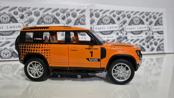 Diecast Model Metal Oyuncak Araba Land Rover Jip Defender Modifiyeli Koleksiyon Jeep 20 cm Suv Turuncu - 3
