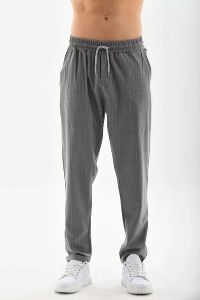 Unisex Çizgili Eşofman Altı - Füme - 6