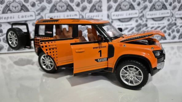 Diecast Model Metal Oyuncak Araba Land Rover Jip Defender Modifiyeli Koleksiyon Jeep 20 cm Suv Turuncu - 5
