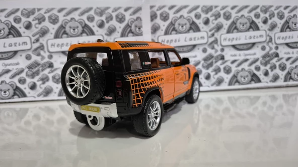 Diecast Model Metal Oyuncak Araba Land Rover Jip Defender Modifiyeli Koleksiyon Jeep 20 cm Suv Turuncu - 4