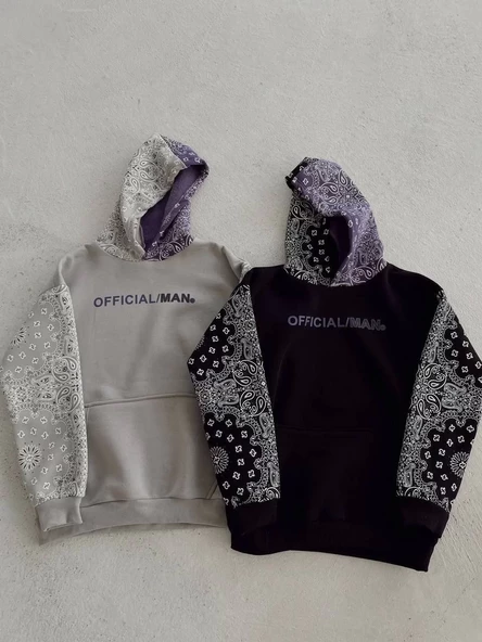 Kadın Baskılı Kapüşonlu Sweatshirt - Gri - 2