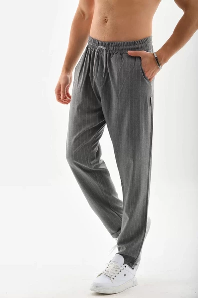 Unisex Çizgili Eşofman Altı - Füme - 5