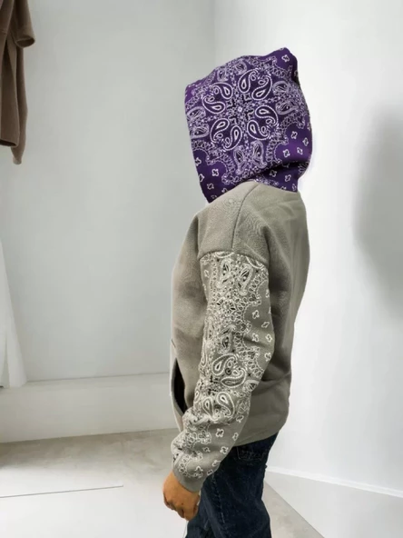 Kadın Baskılı Kapüşonlu Sweatshirt - Gri - 3