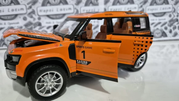 Diecast Model Metal Oyuncak Araba Land Rover Jip Defender Modifiyeli Koleksiyon Jeep 20 cm Suv Turuncu - 2