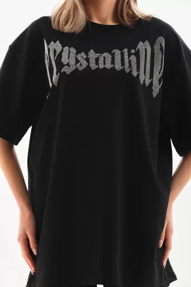 Unisex Taş Desenli Oversize T-Shirt - Beyaz - 2