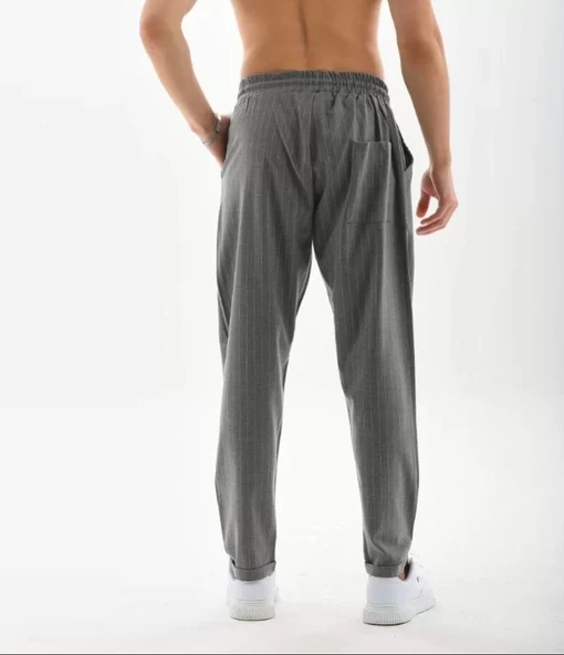 Unisex Çizgili Eşofman Altı - Füme - 2