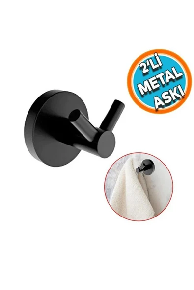 Metal Çatal Siyah Yapışkanlı Askılık Kapı Arkası Bornoz Askılığı Mutfak Askı Banyo Askılık - 5