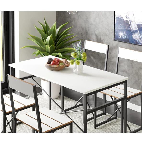 Eportatif Mutfak Masası Yemek Masası Salon Masası 4 Kişilik 120x60 Masa Beyaz 1535 - 4