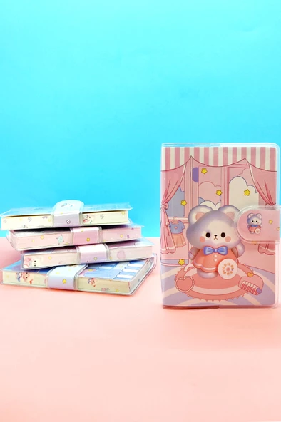 Ayıcık A7 Not Defteri , Çıt Çıtlı Cep Defteri - Pembe