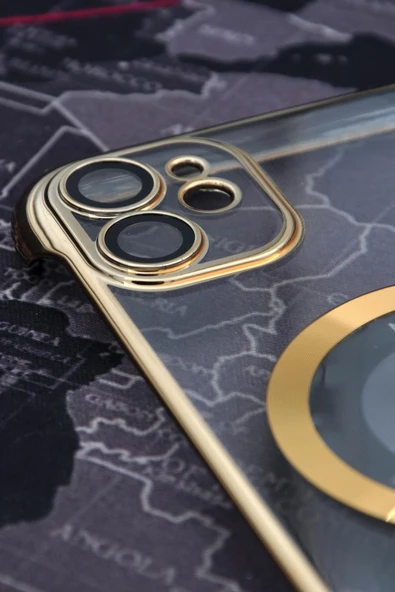 iPhone 11 Uyumlu Altın Sarı Gold Renkli İnce Kenarlı Şeffaf Sert Kapak Kılıf - Resim 2
