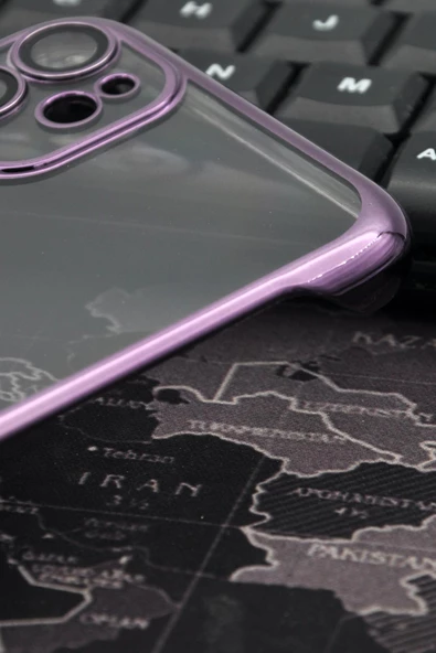 iPhone 11 Uyumlu Mor Renkli İnce Kenarlı Şeffaf Sert Kapak Kılıf - Resim 3