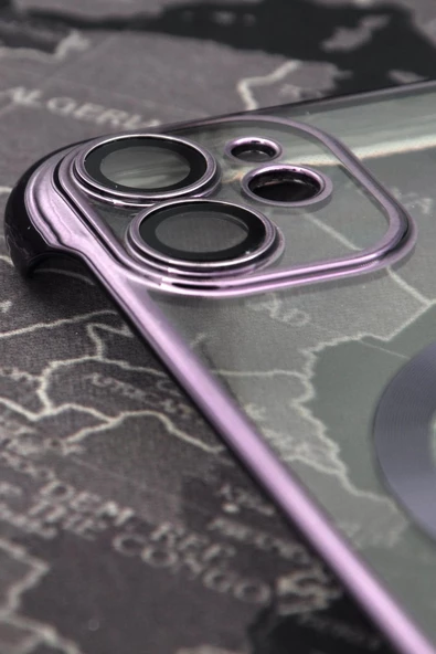 iPhone 11 Uyumlu Mor Renkli İnce Kenarlı Şeffaf Sert Kapak Kılıf - Resim 2