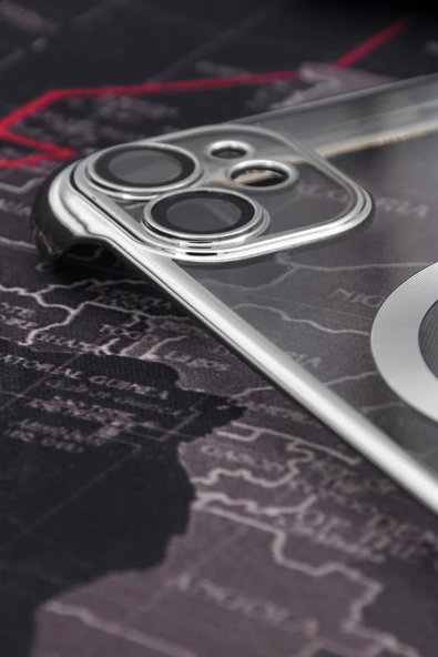 iPhone 11 Uyumlu Gümüş Gri Silver Renkli İnce Kenarlı Şeffaf Sert Kapak Kılıf - 2
