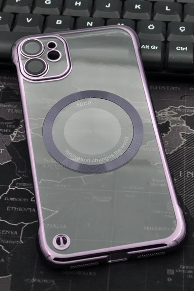 iPhone 11 Uyumlu Mor Renkli İnce Kenarlı Şeffaf Sert Kapak Kılıf ürün görseli