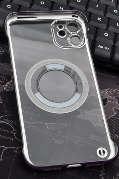 iPhone 11 Uyumlu Mor Renkli İnce Kenarlı Şeffaf Sert Kapak Kılıf - Resim 5