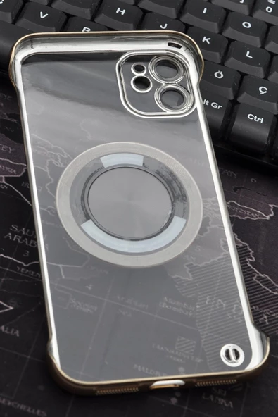 iPhone 11 Uyumlu Altın Sarı Gold Renkli İnce Kenarlı Şeffaf Sert Kapak Kılıf - Resim 5