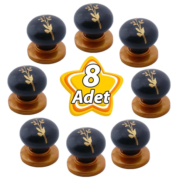 8 Adet Asya Kulp Siyah Polimer Düğme Kulp Bakır Tabla Mobilya Mutfak Dolabı Çekmece Kulbu Kulpları ürün görseli 1