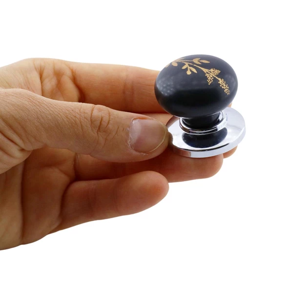 15 Adet Asya Kulp Siyah Polimer Düğme Kulp Krom Tabla Mobilya Mutfak Dolabı Çekmece Kulbu Kulpları - Resim 3