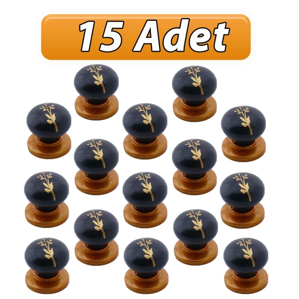 15 Adet Asya Kulp Siyah Polimer Düğme Kulp Bakır Tabla Mobilya Mutfak Dolabı Çekmece Kulbu Kulpları