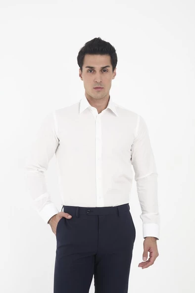 Brianze Krem Kravat Yaka Slim Fit Gömlek - 7