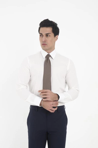 Brianze Krem Kravat Yaka Slim Fit Gömlek - 3