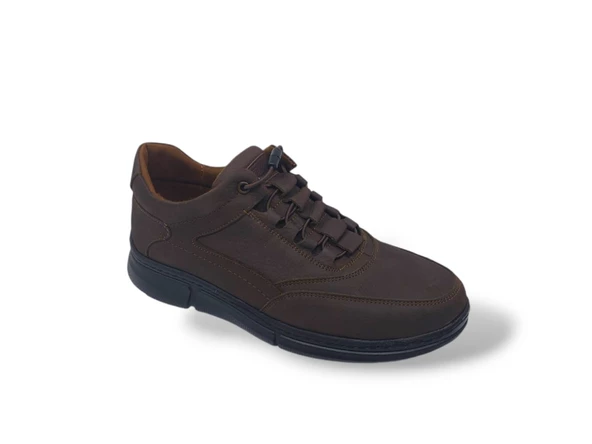 Zerhan 265 Erkek Koyu Kahve Crazy Deri Lastik Bağcıklı Hafif Taban Ayakkabı - Resim 4