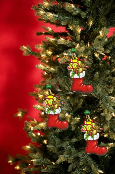 Yılbaşı Ahşap Çam Ağacı Süsü Ayıcıklı Model 3'Lü - Resim 2