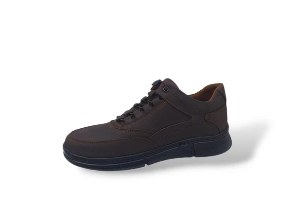 Zerhan 265 Erkek Koyu Kahve Crazy Deri Lastik Bağcıklı Hafif Taban Ayakkabı - Resim 3