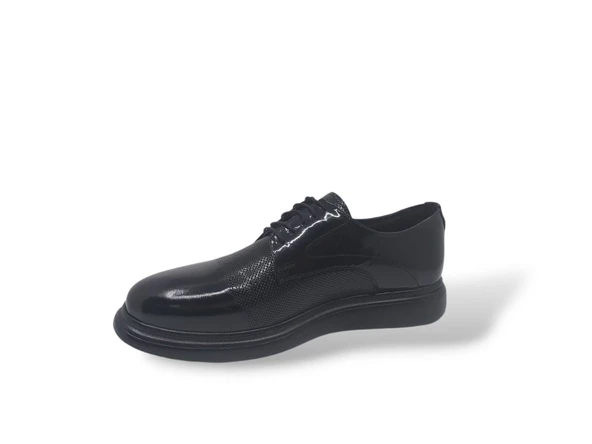 Zerhan 259 Erkek Siyah Bağcıklı Rugan Deri Casual Ayakkabı - Resim 3