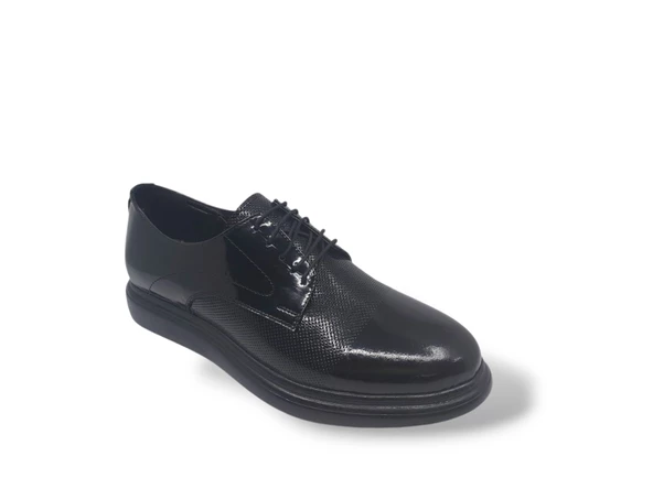 Zerhan 259 Erkek Siyah Bağcıklı Rugan Deri Casual Ayakkabı - Resim 4