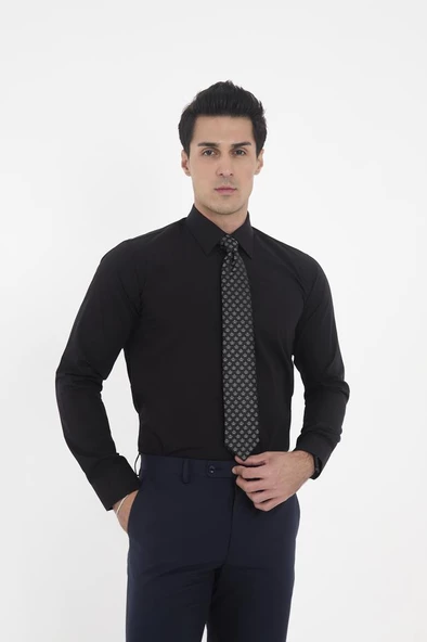 Brianze Siyah Kravat Yaka Slim Fit Gömlek - 3