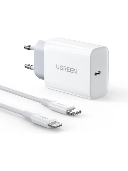 Ugreen 20W PD Şarj Cihazı ve Type-C to Lightning iPhone 11 12 13 X Şarj Kablosu 1 Metre