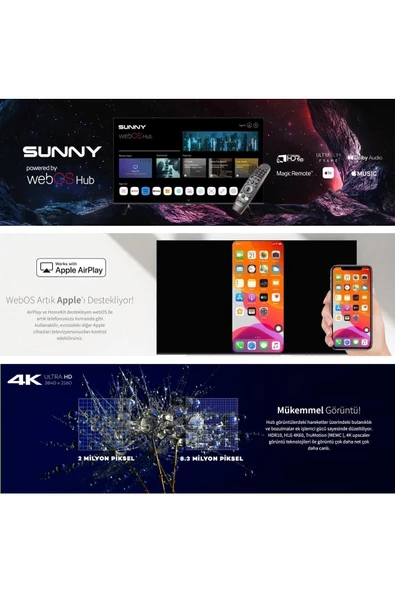 SUNNY SN65FMN252 65'' 165 Ekran Uydu Alıcılı 4K Ultra HD Smart WebOS LED TV - 4