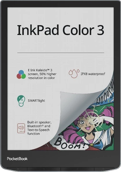 PocketBook InkPad Color 3 E-Kitap Okuyucu | 7.8'' Renkli E-Ink | Ayarlanabilir Akıllı Işık | Sesli Kitaplar ve Metinden Sese | Dahili Hoparlör | Stormy Sea