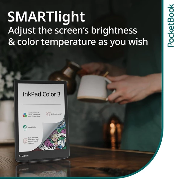 PocketBook InkPad Color 3 E-Kitap Okuyucu | 7.8'' Renkli E-Ink | Ayarlanabilir Akıllı Işık | Sesli Kitaplar ve Metinden Sese | Dahili Hoparlör | Stormy Sea - 2