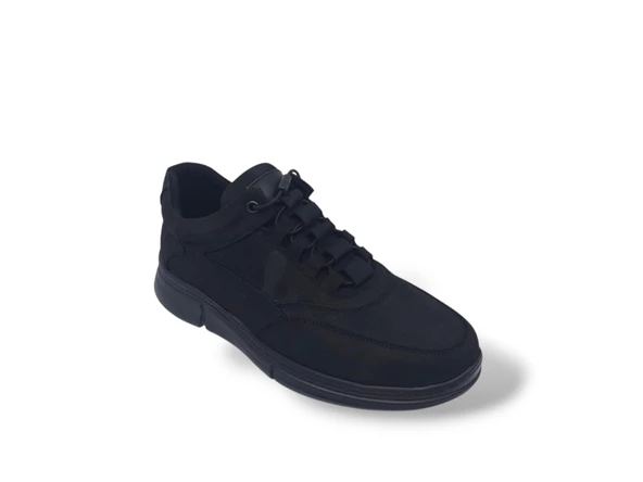 Zerhan 265 Erkek Siyah  Crazy Deri Lastik Bağcıklı Hafif Taban Ayakkabı - Resim 4