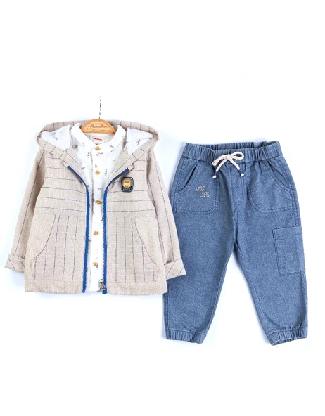 Erkek Bebek Ceket Gömlek Keten 3'lü Takım - 2
