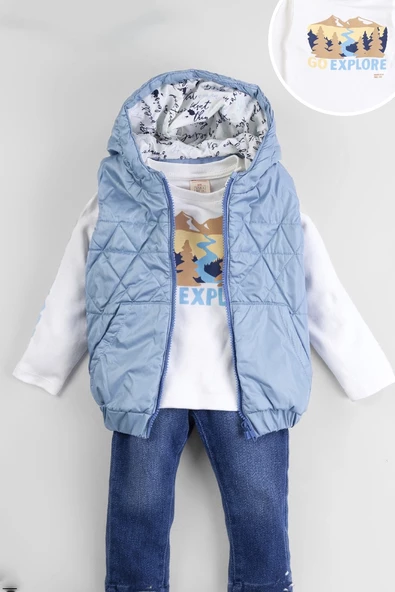 Erkek Bebek Şişme Yelekli 3'lü Takım - 8