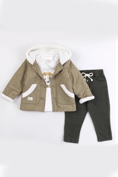 Erkek Bebek Kapşonlu İçi Peluş Ceketli 3'lü Takım ürün görseli