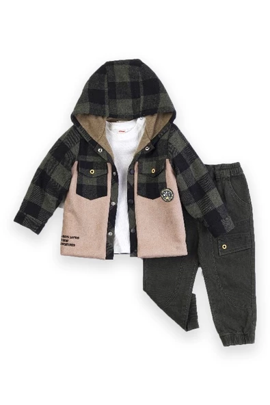 Erkek Bebek Kapşonlu İçi Polar Ceketli 3'lü Takım - 3