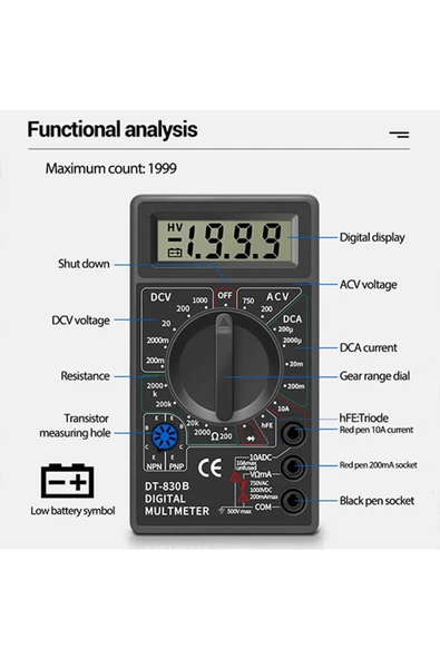 Dt830b Multimetre Dijital Ölçü Aleti Avometre Voltmetre Ampermetre - 3