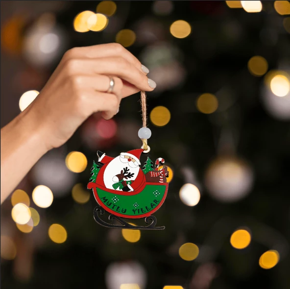 Yılbaşı Ahşap Çam Ağacı Süsü Noel Baba Model 3'Lü ürün görseli