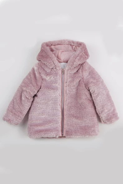 Kız Çocuk Kapşonlu Dışı Peluş Ceket - 8