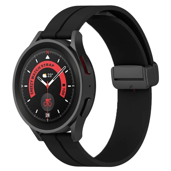 Samsung Galaxy Watch Active Active 2 44mm-40mm Uyumlu 20mm Coastal Manyetik Tokalı Silikon Kordon  Siyah