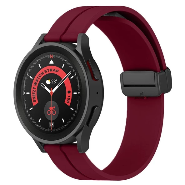 Samsung Galaxy Watch Active Active 2 44mm-40mm Uyumlu 20mm Coastal Manyetik Tokalı Silikon Kordon  Mürdüm